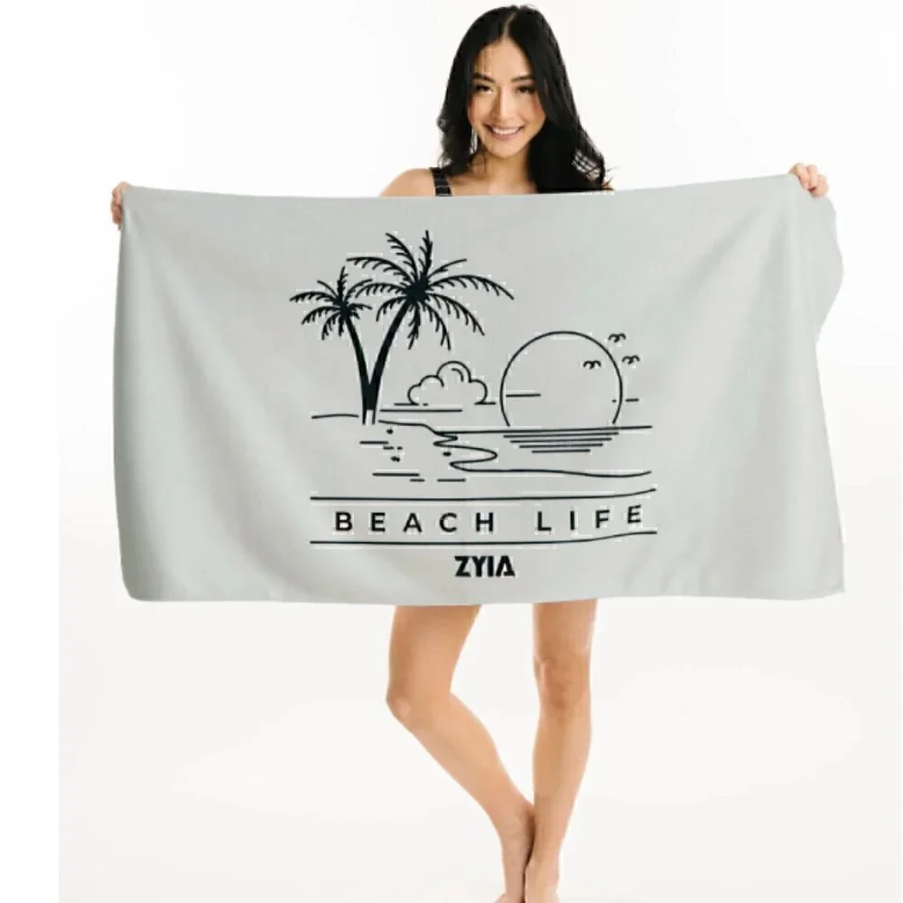 NWOT Zyia Beach Life Microfiber Stretch Towel in Gray